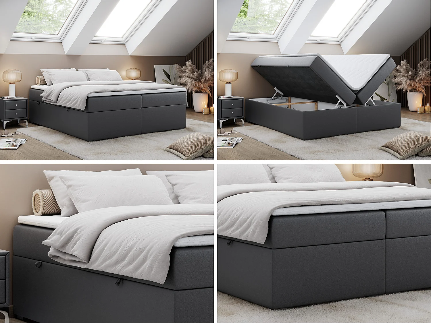 Lit boxspring - Dureté H3 + Topper T25 - Gris foncé Similicuir - 160x200 - BESS