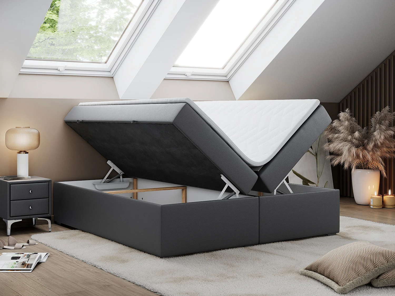 Lit boxspring - Dureté H3 + Topper T25 - Gris foncé Similicuir - 160x200 - BESS