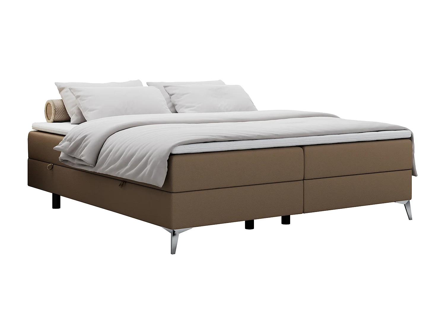 Boxspringbett LESS - Doppelbett mit zwei Bettkästen, 7 Härtezonen Multipocket-Matratzen, hohe Metallbeine - 120x200 cm - H4 - Braun Kunstleder