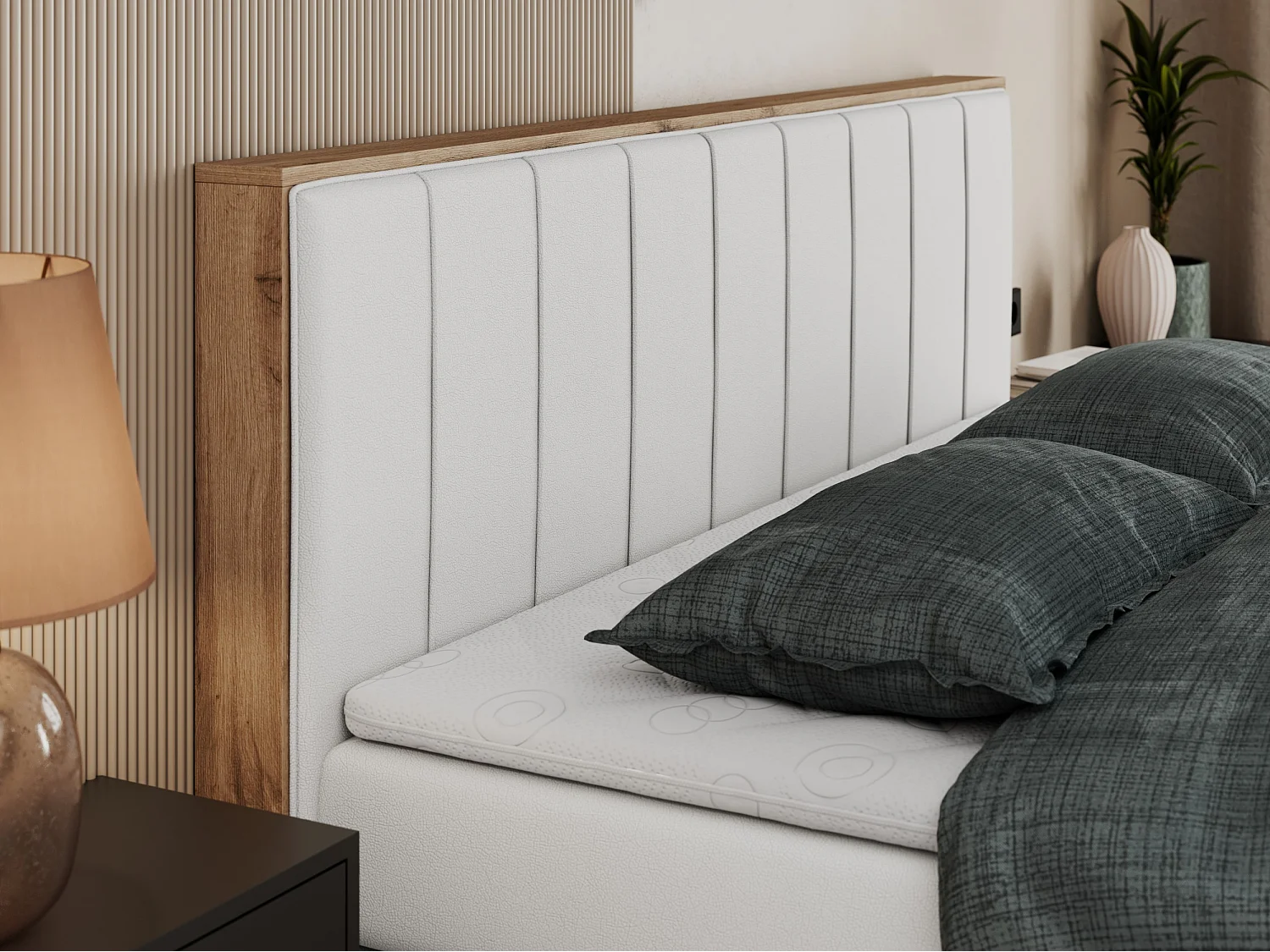 Boxspringbett BELLISSIMO KING - für Schlafzimmer, zwei Multipocket-Matratzen, Set mit Kopfteil und Topper, Holzrahmen - 140x200 cm - H3 - Weiß Kunstleder