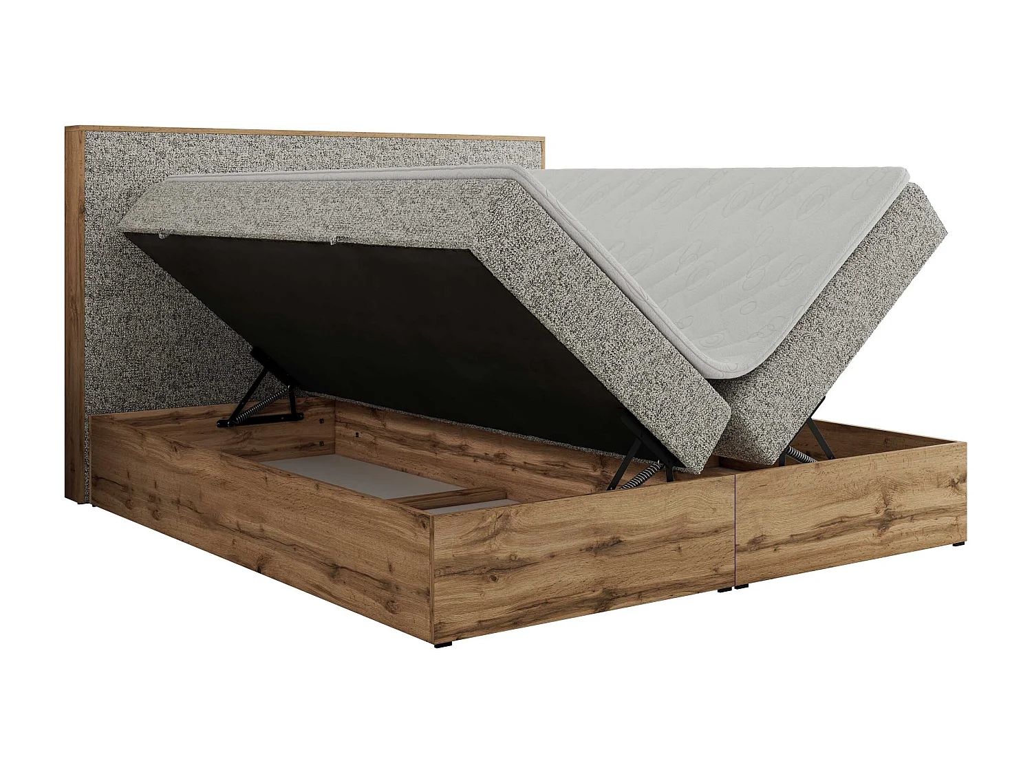 Boxspringbett WOOD CLASSIC - Doppelbett für Schlafzimmer, Set mit Multipocket-Matratze, Holzrahmen - 160x200 cm - H4 - Beige Strukture