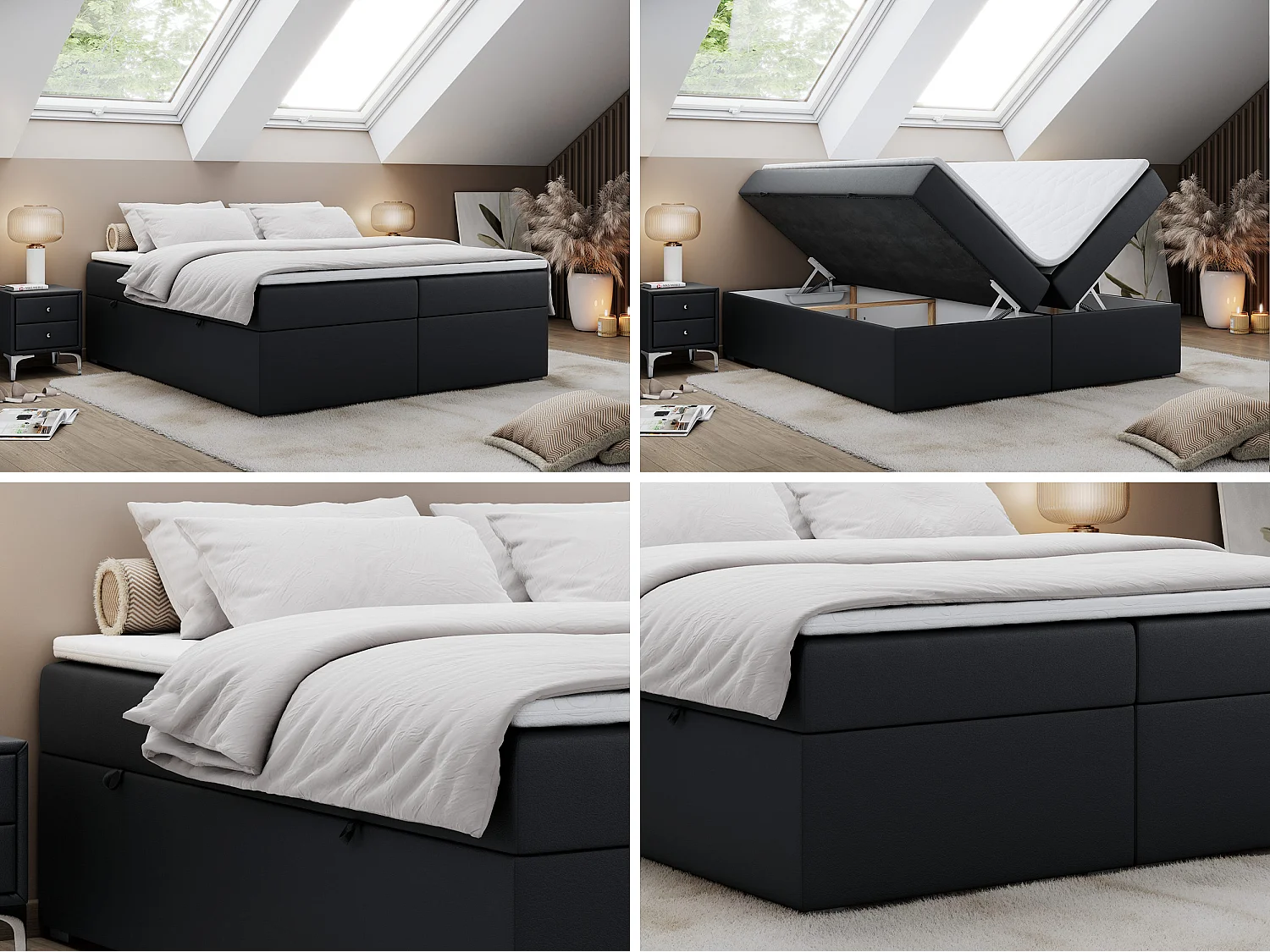 Lit boxspring - Dureté H3 + Topper T25 - Noir Similicuir - 180x200 - BESS