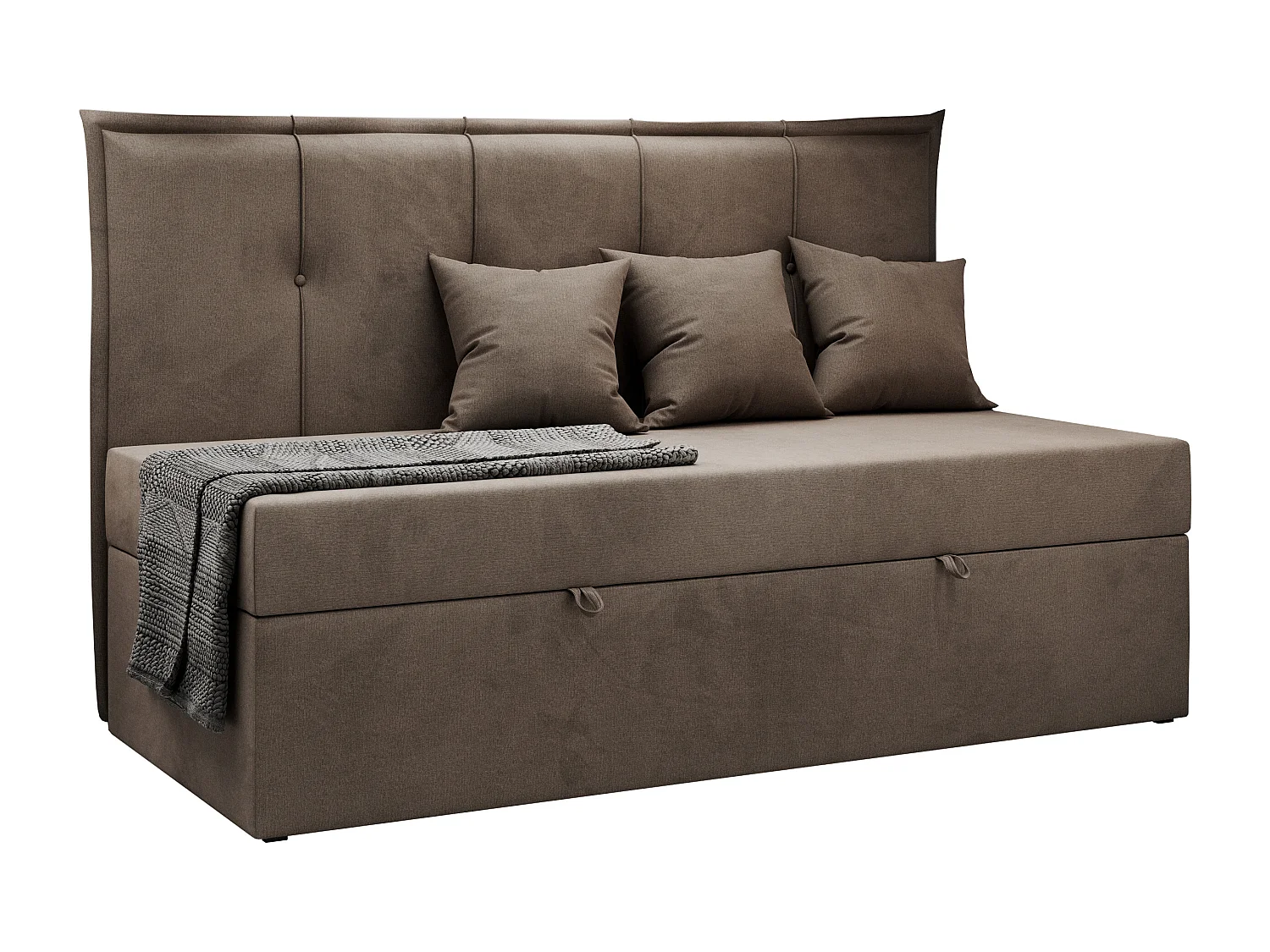 Kinderbett BANCO - Einzelbett für Jugendliche, Set mit Kopfteil und Matratze, Boxspringbett, Bettkasten - 90x200 cm - Braun Velvet