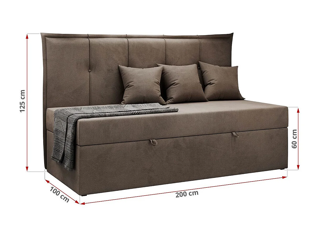 Kinderbett BANCO - Einzelbett für Jugendliche, Set mit Kopfteil und Matratze, Boxspringbett, Bettkasten - 90x200 cm - Braun Velvet