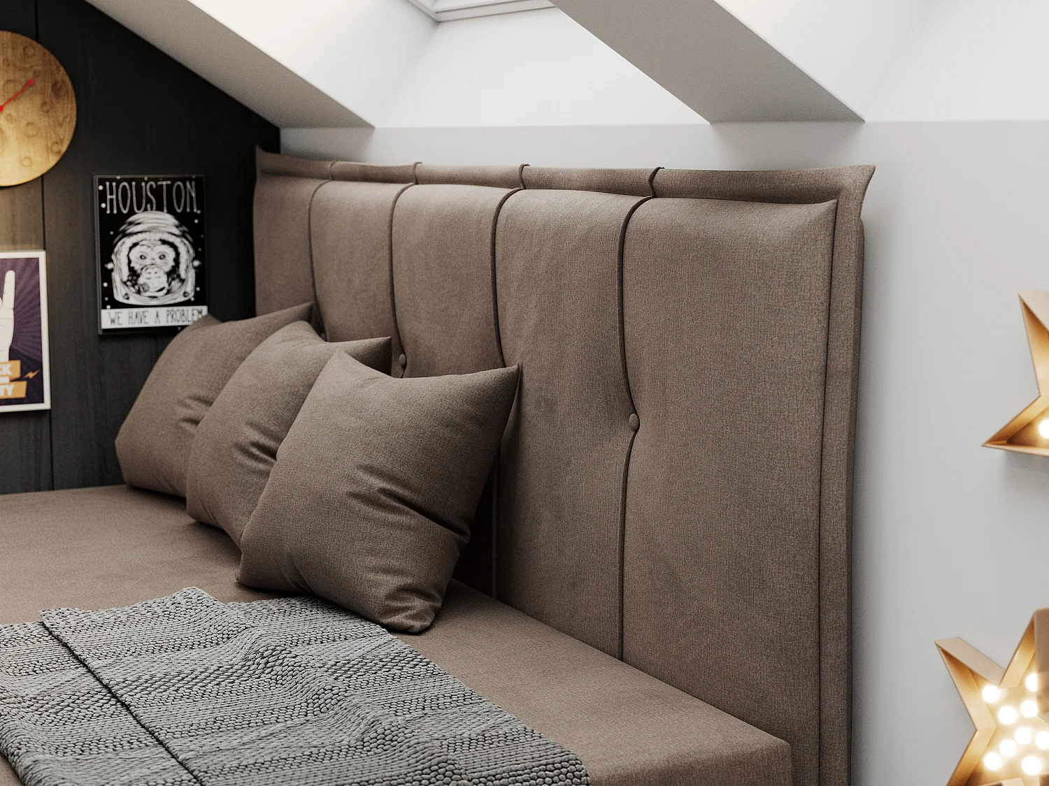 Kinderbett BANCO - Einzelbett für Jugendliche, Set mit Kopfteil und Matratze, Boxspringbett, Bettkasten - 90x200 cm - Braun Velvet