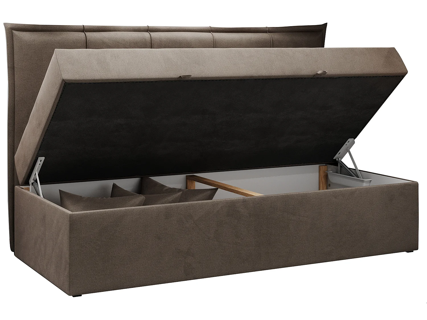 Kinderbett BANCO - Einzelbett für Jugendliche, Set mit Kopfteil und Matratze, Boxspringbett, Bettkasten - 90x200 cm - Braun Velvet