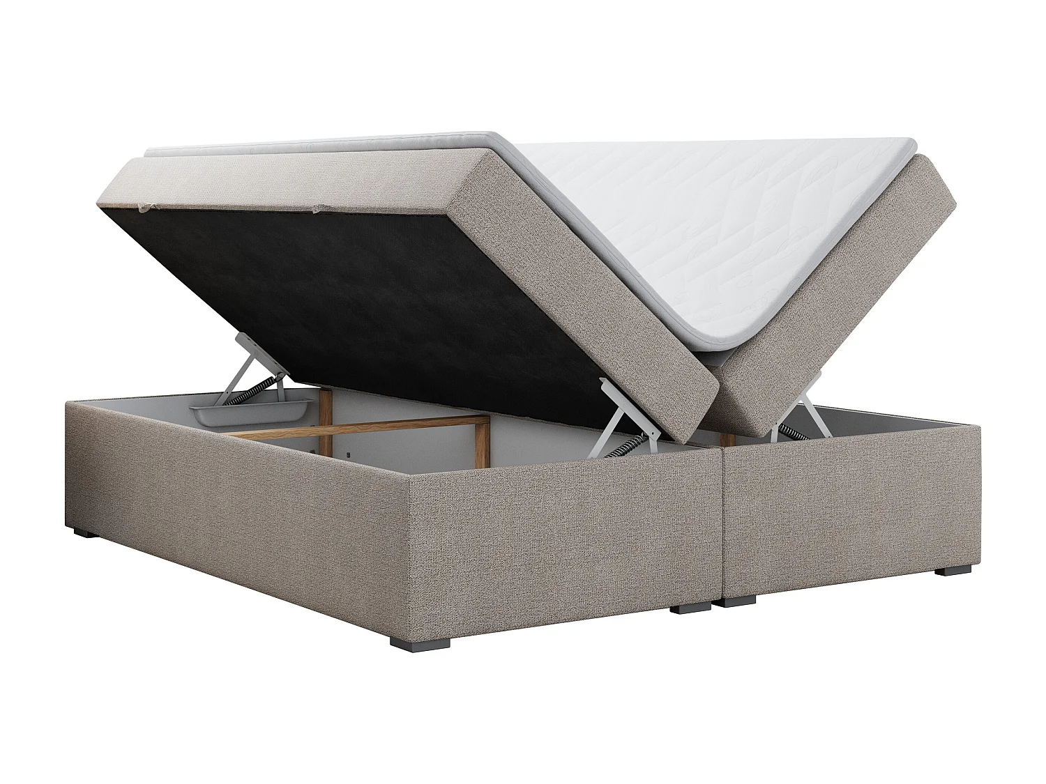 Boxspringbett BESS - Doppelbett mit Stauraum, Polsterbett, Multipocket-Matratzen und Topper - 180x200 cm - H4 - Beige Strukture