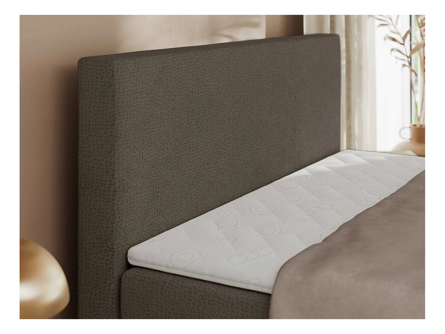 Boxspringbett JAGUAR - Doppelbett mit Multipocket-Matratze und Topper, Struktur dekostoff, zwei Bettkästen - 160x200 cm - H3 - Braun Struktur