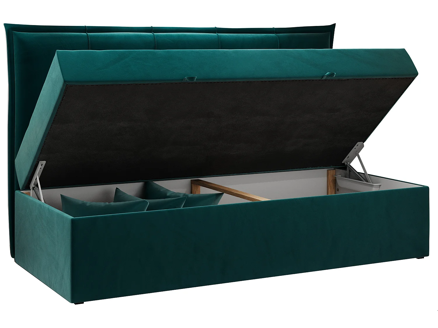 Kinderbett BANCO - Einzelbett für Jugendliche, Set mit Kopfteil und Matratze, Boxspringbett, Bettkasten - 90x200 cm - Dunkelgrün Velvet