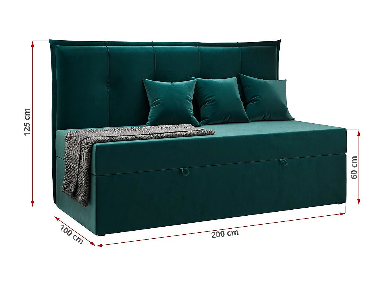 Kinderbett BANCO - Einzelbett für Jugendliche, Set mit Kopfteil und Matratze, Boxspringbett, Bettkasten - 90x200 cm - Dunkelgrün Velvet