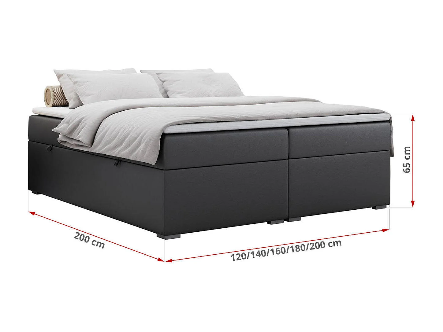 Boxspringbett BESS - Doppelbett mit Stauraum, Polsterbett, Multipocket-Matratzen und Topper - 160x200 cm - H4 - Dunkelgrau Kunstleder
