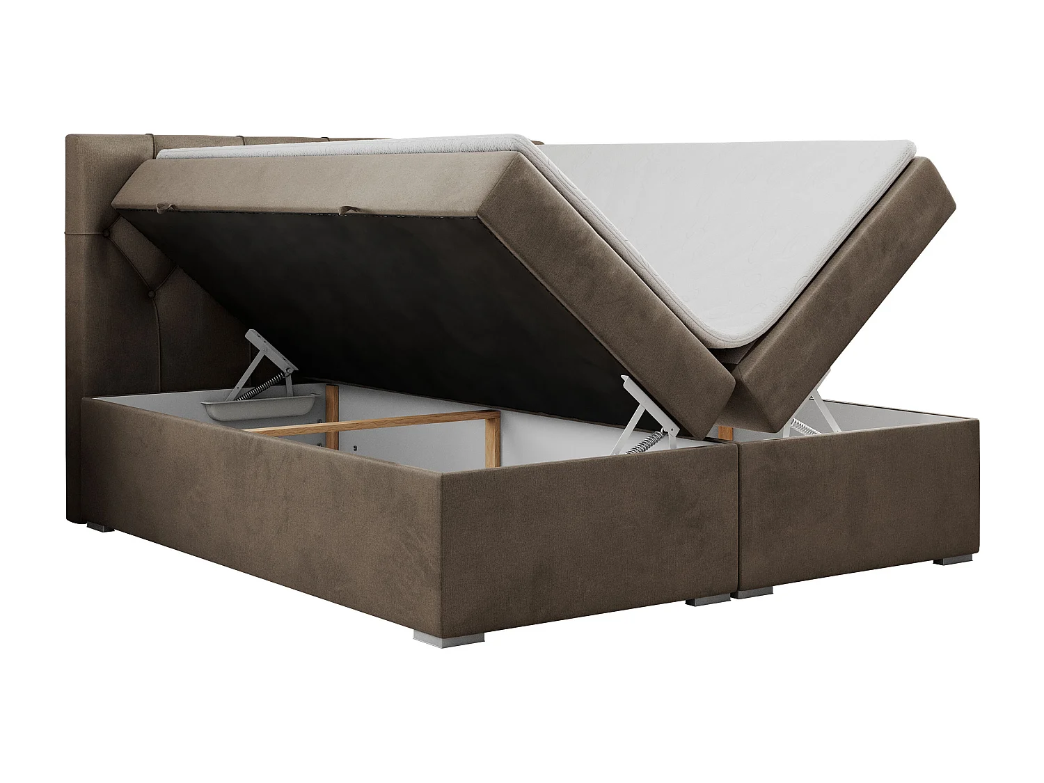 Boxspringbett ALDA - Doppelbett mit gestepptem Kopfteil, Multipocket-Matratze und Topper, zwei Bettkästen - 160x200 cm - H3 - Braun Velvet
