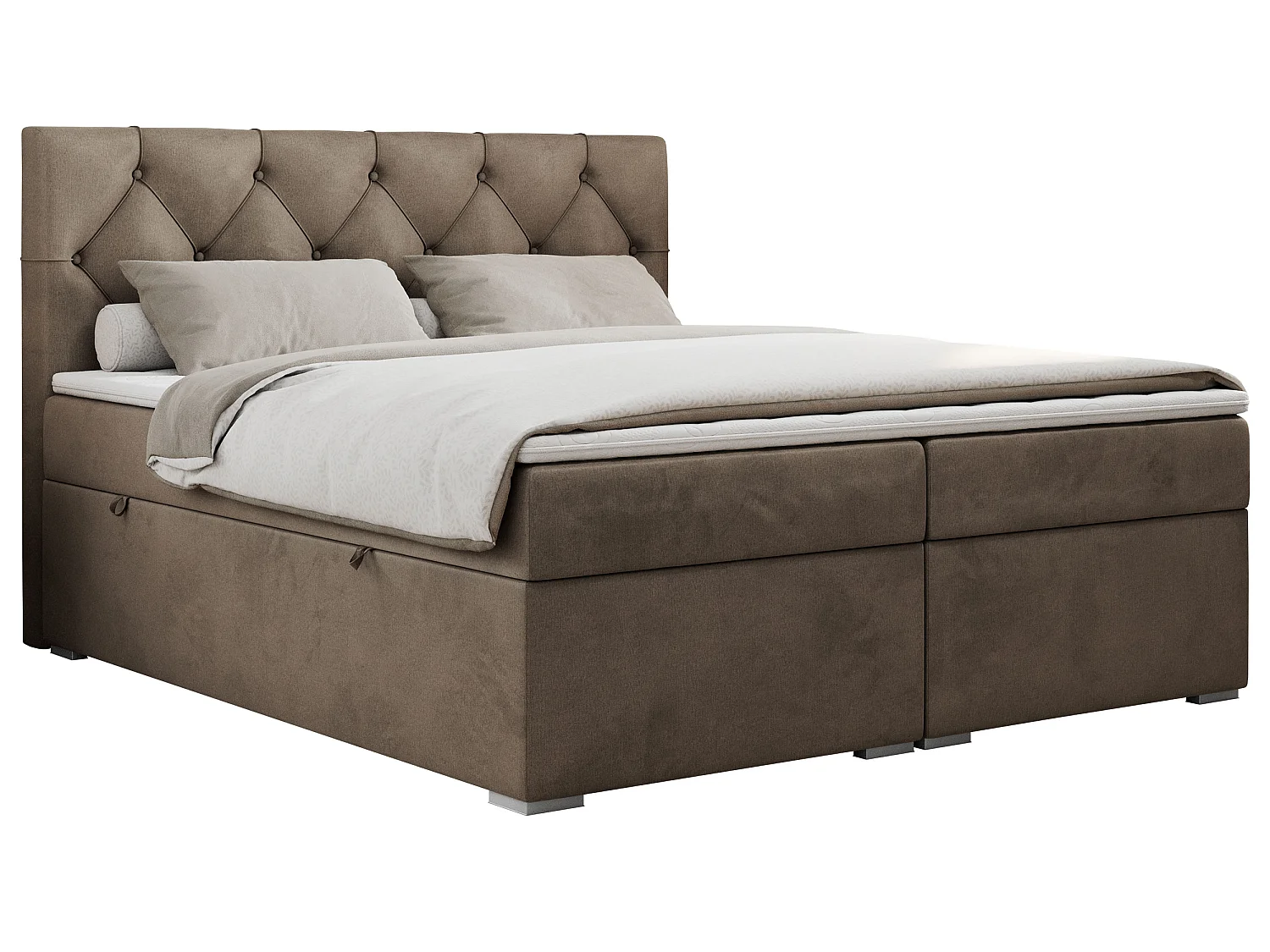 Lit boxspring avec 2 coffres - 2 matelas mi-fermes + surmatelas mousse - Marron Velours - 160x200 - ROMA