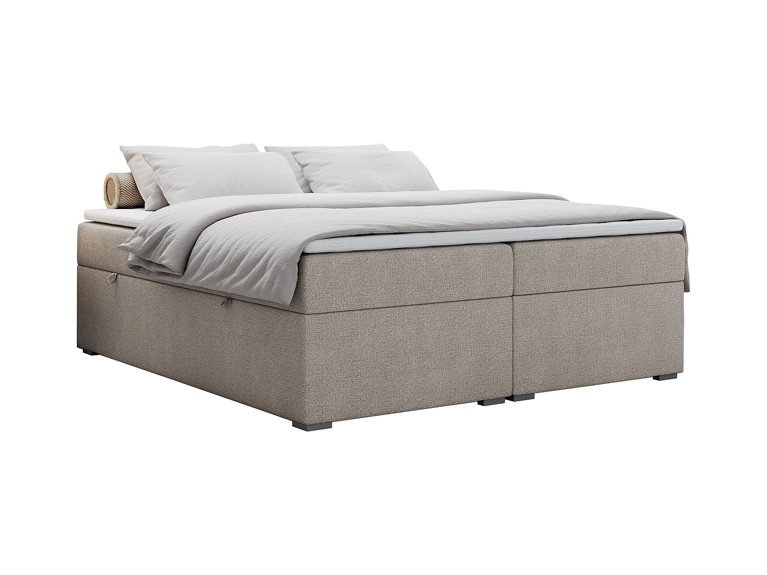 Boxspringbett BESS - Doppelbett mit Stauraum, Polsterbett, Multipocket-Matratzen und Topper - 160x200 cm - H3 - Beige Strukture