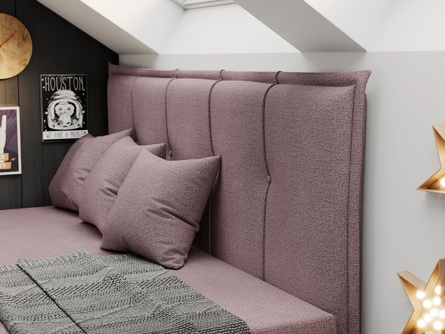 Kinderbett BANCO - Einzelbett für Jugendliche, Set mit Kopfteil und Matratze, Boxspringbett, Bettkasten - 90x200 cm - Rosa Strukture