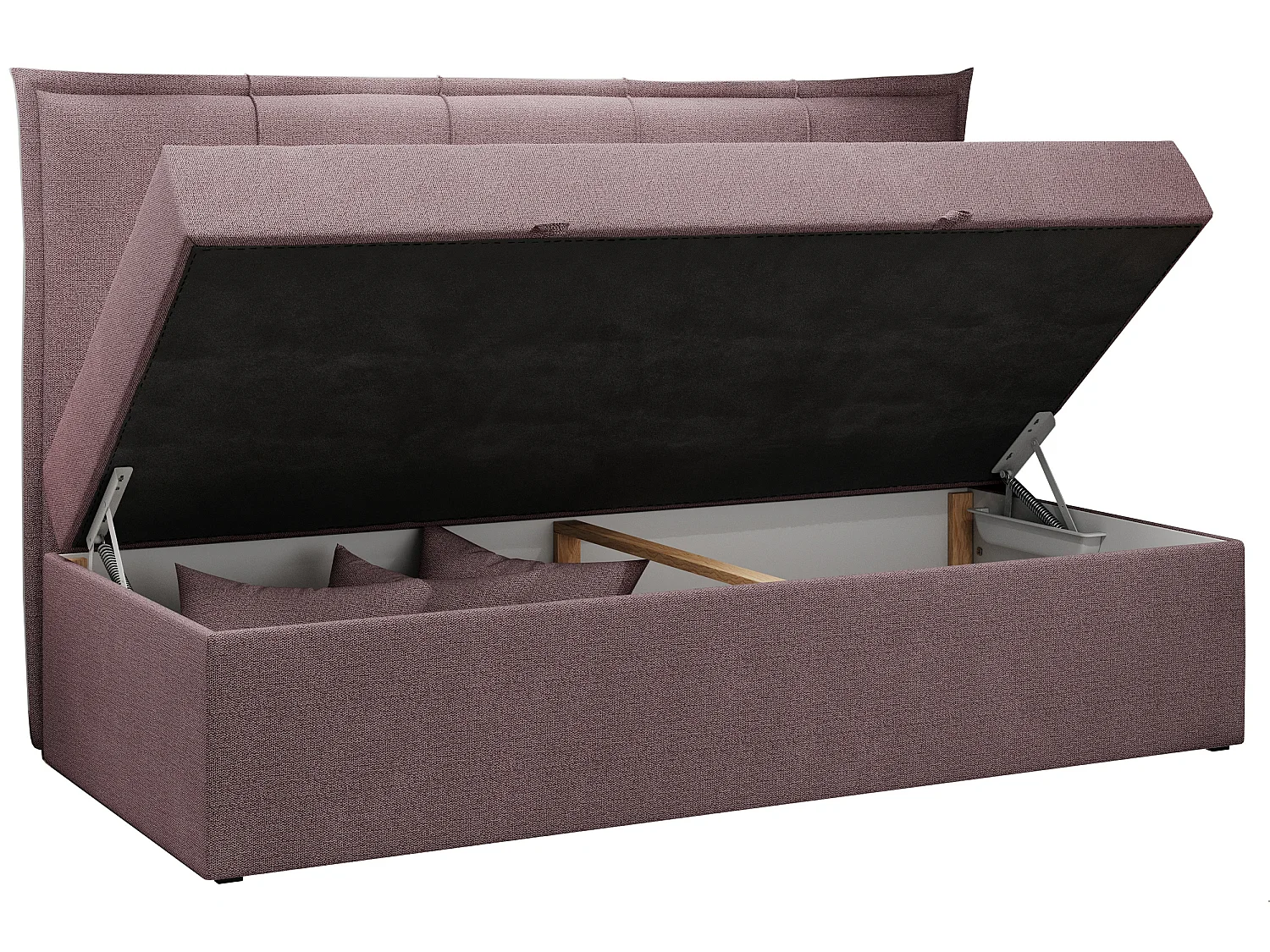 Kinderbett BANCO - Einzelbett für Jugendliche, Set mit Kopfteil und Matratze, Boxspringbett, Bettkasten - 90x200 cm - Rosa Strukture