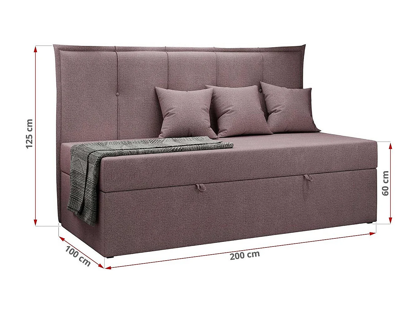 Kinderbett BANCO - Einzelbett für Jugendliche, Set mit Kopfteil und Matratze, Boxspringbett, Bettkasten - 90x200 cm - Rosa Strukture