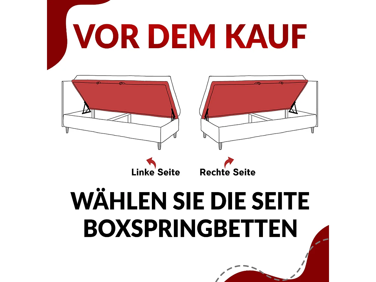 Boxspringbett MILEN - Polsterbett auf Metallbeine, Set mit Multipocket-Matratze, Gesteppte Kopfstütze - 90x200 cm - H3 - Beige Strukture - Rechts Seite