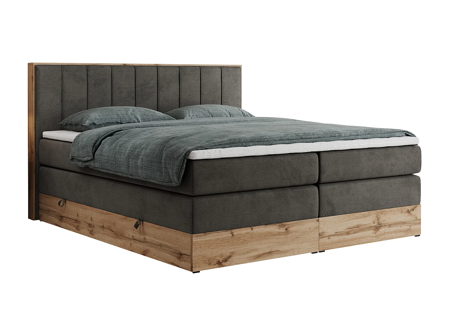 Boxspringbett BELLISSIMO KING - für Schlafzimmer, zwei Multipocket-Matratzen, Set mit Kopfteil und Topper, Holzrahmen - 180x200 cm - H4 - Dunkelgrau Velvet