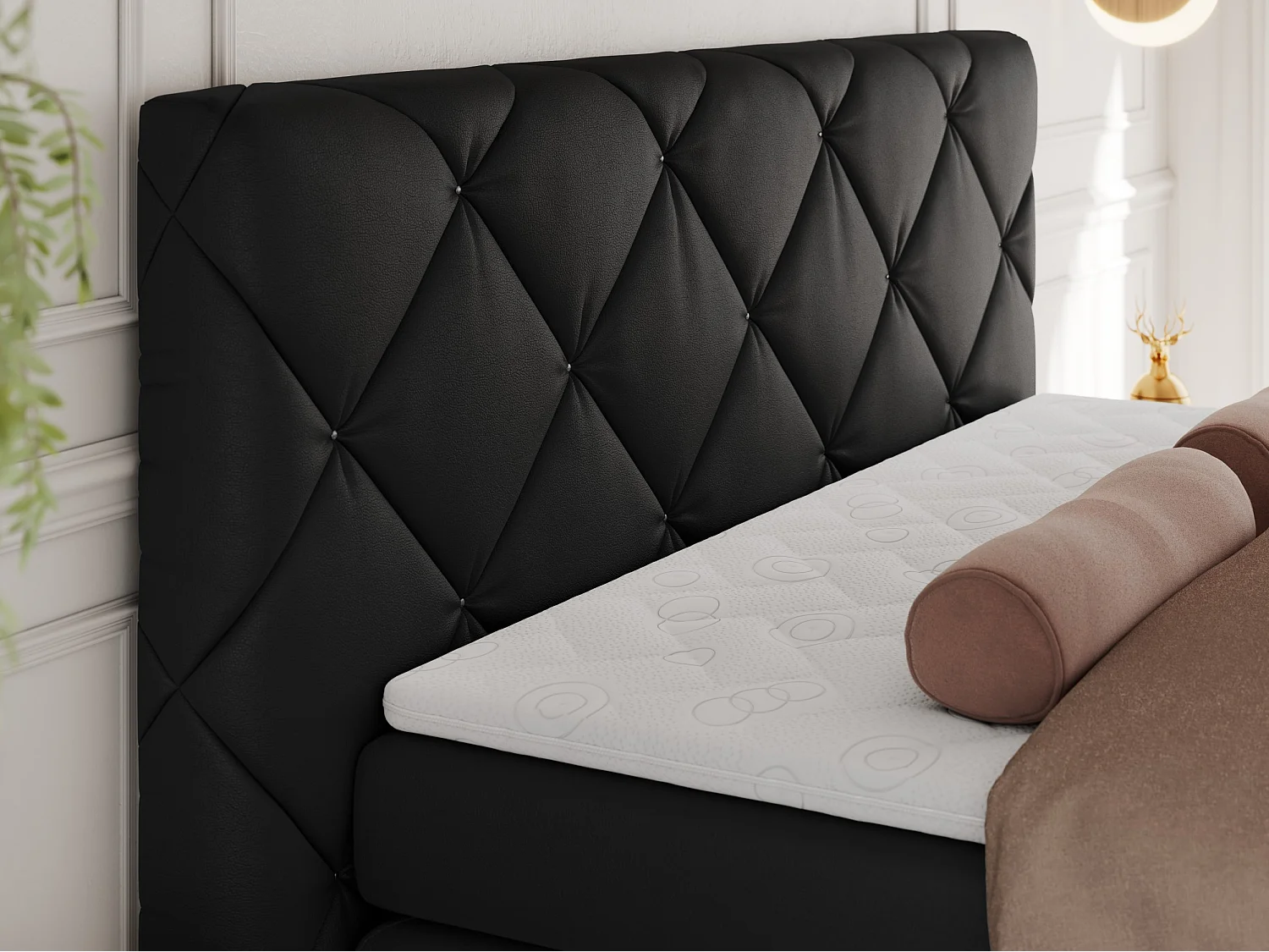 Boxspringbett RITA - Set mit Kopfteil, Multipocket-Matratze und Topper, Doppelbett für Schlafzimmer - 140x200 cm - H4 - Schwarz Kunstleder