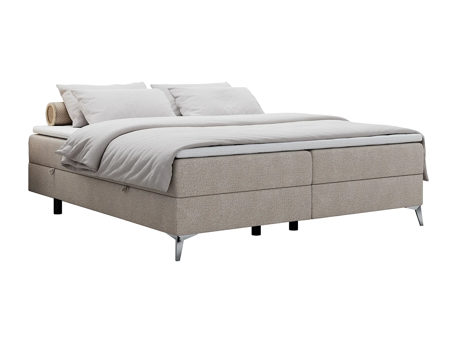 Boxspringbett LESS - Doppelbett mit zwei Bettkästen, 7 Härtezonen Multipocket-Matratzen, hohe Metallbeine - 120x200 cm - H3 - Beige Strukture