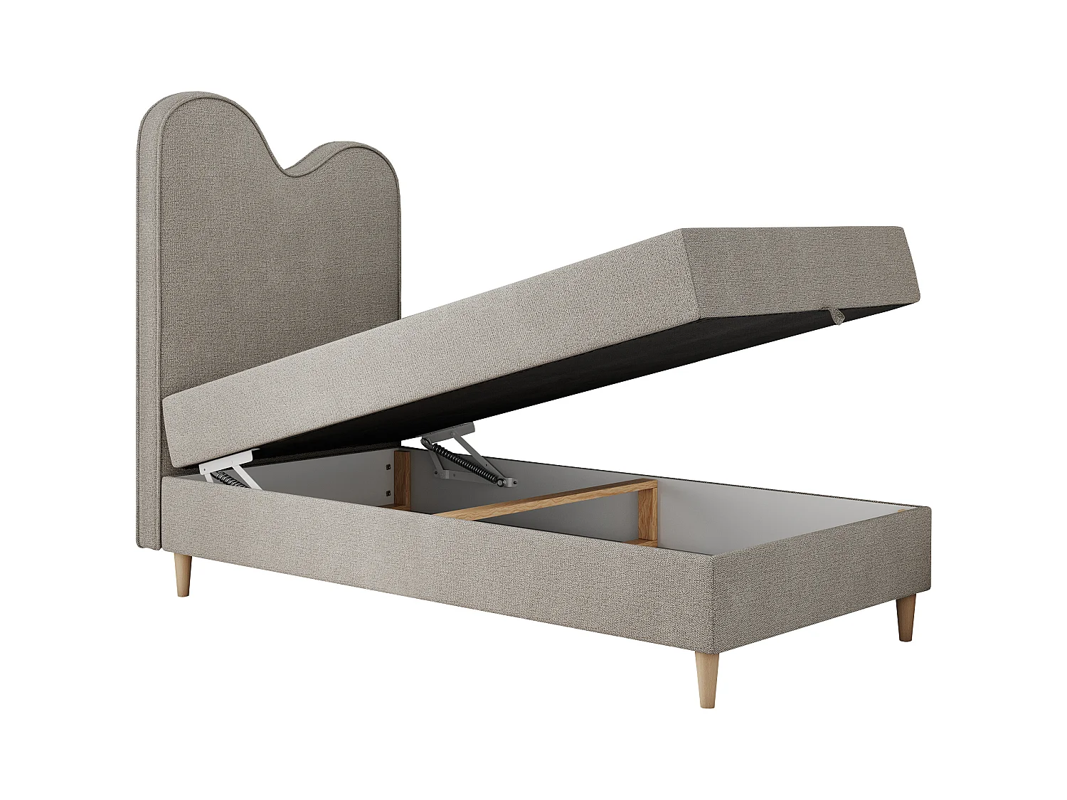 Kinderbett FLOW - Boxspringbett mit Stauraum, Einzelbett für Jugendliche, Bettkasten und hohe Kopfteil - 90x180 cm - Beige Strukture