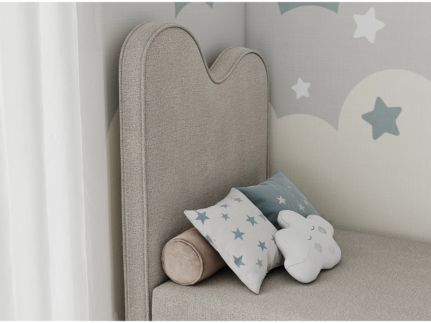 Kinderbett FLOW - Boxspringbett mit Stauraum, Einzelbett für Jugendliche, Bettkasten und hohe Kopfteil - 90x180 cm - Beige Strukture