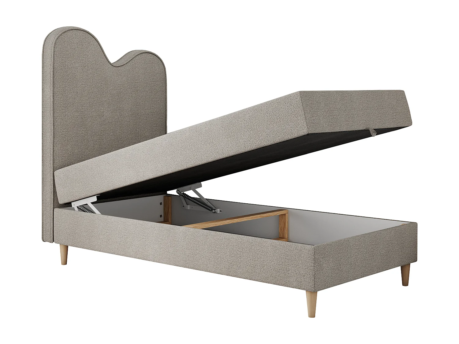 Kinderbett FLOW - Boxspringbett mit Stauraum, Einzelbett für Jugendliche, Bettkasten und hohe Kopfteil - 90x180 cm - Beige Strukture