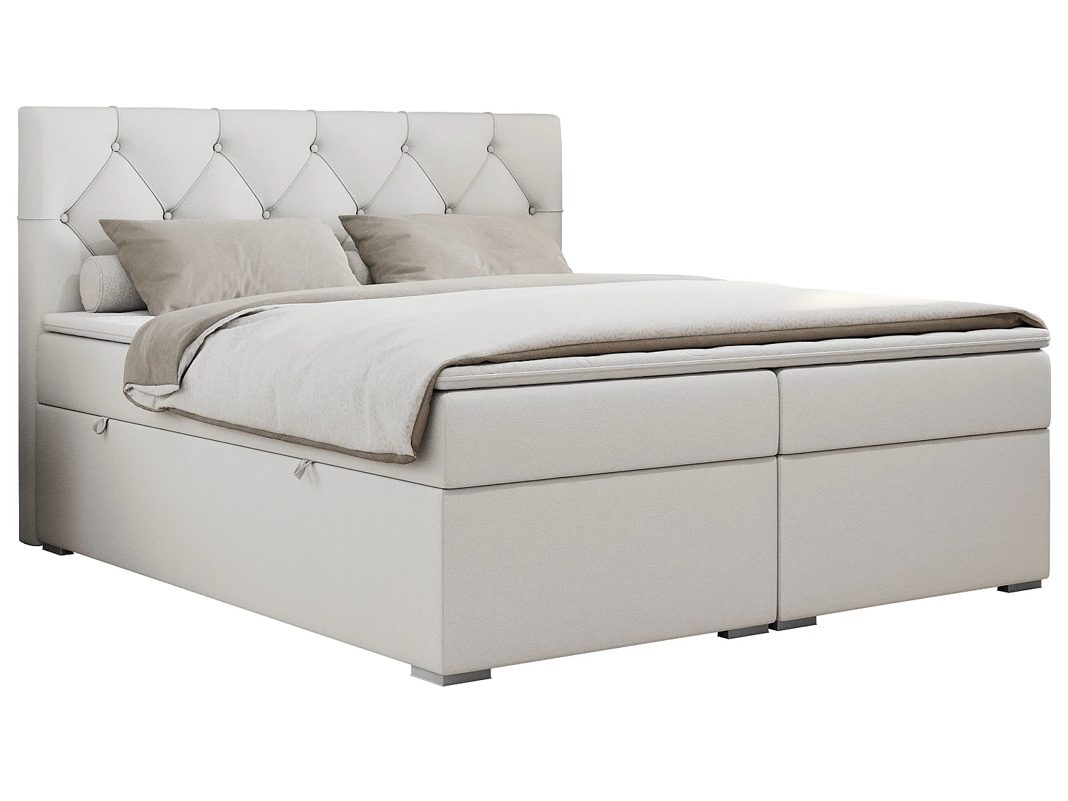 Boxspringbed met hoofdbord H4 + Topper T25 - Wit Kunstleer - 160x200 - ROMA