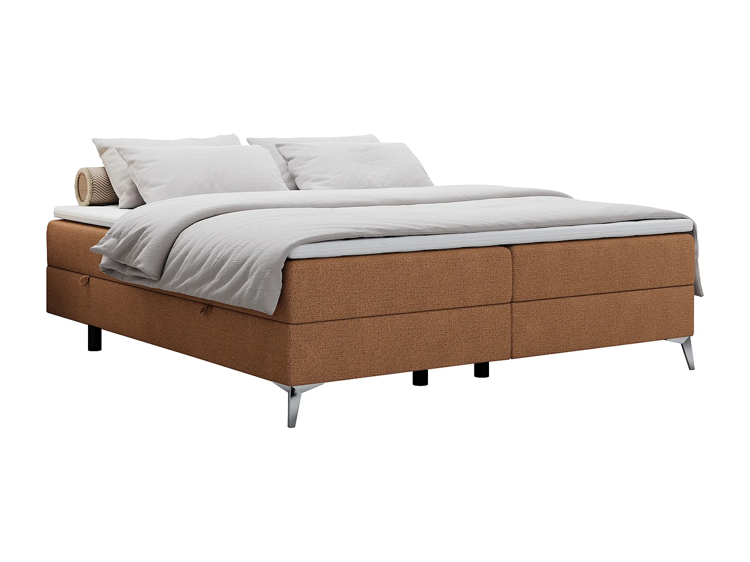 Boxspringbett LESS - Doppelbett mit zwei Bettkästen, 7 Härtezonen Multipocket-Matratzen, hohe Metallbeine - 140x200 cm - H3 - Orange Strukture