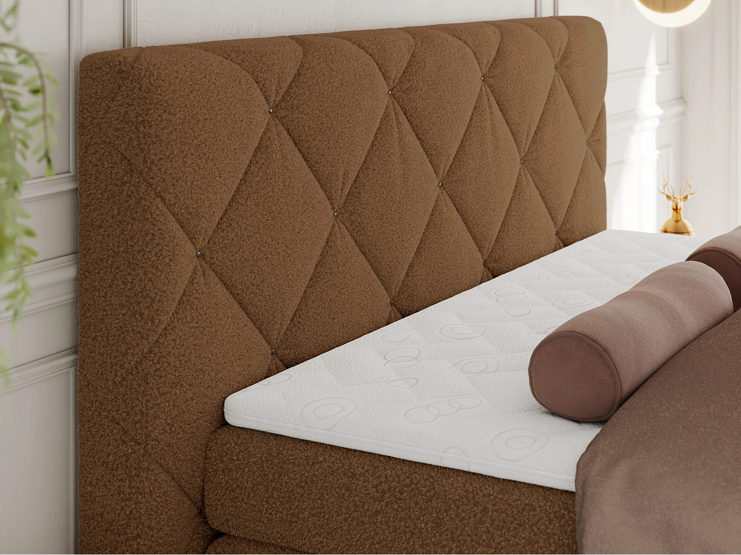 Boxspringbett RITA - Set mit Kopfteil, Multipocket-Matratze und Topper, Doppelbett für Schlafzimmer - 160x200 cm - H4 - Braun Boucle