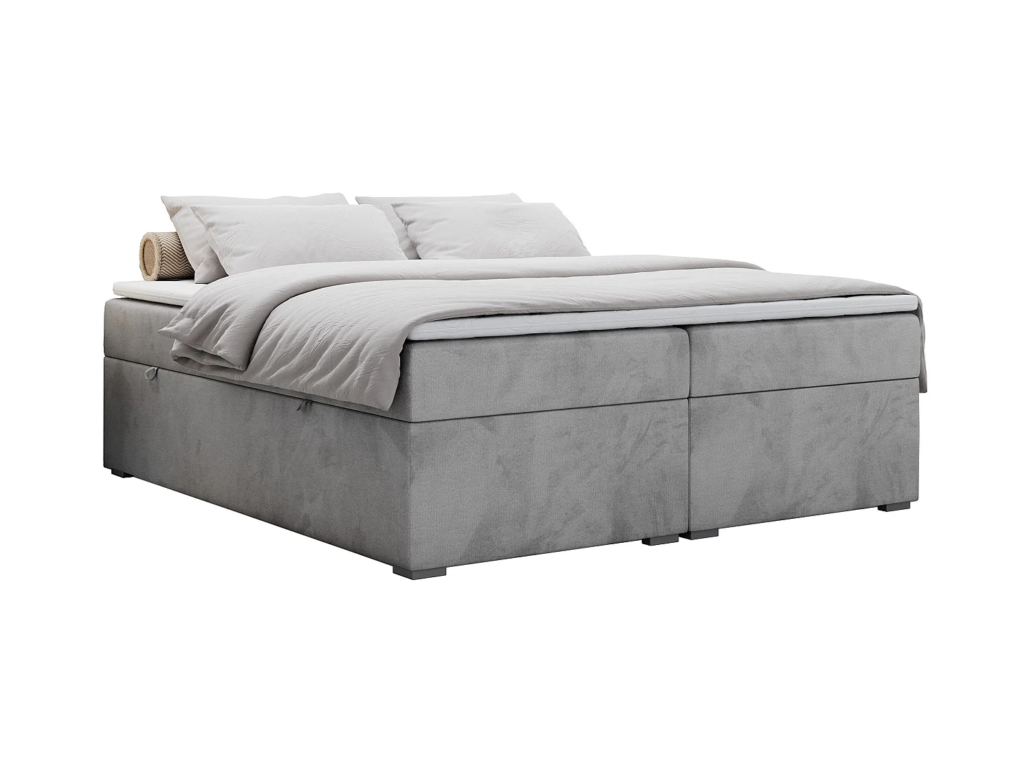 Boxspringbett BESS - Doppelbett mit Stauraum, Polsterbett, Multipocket-Matratzen und Topper - 140x200 cm - H4 - Hellgrau Velvet