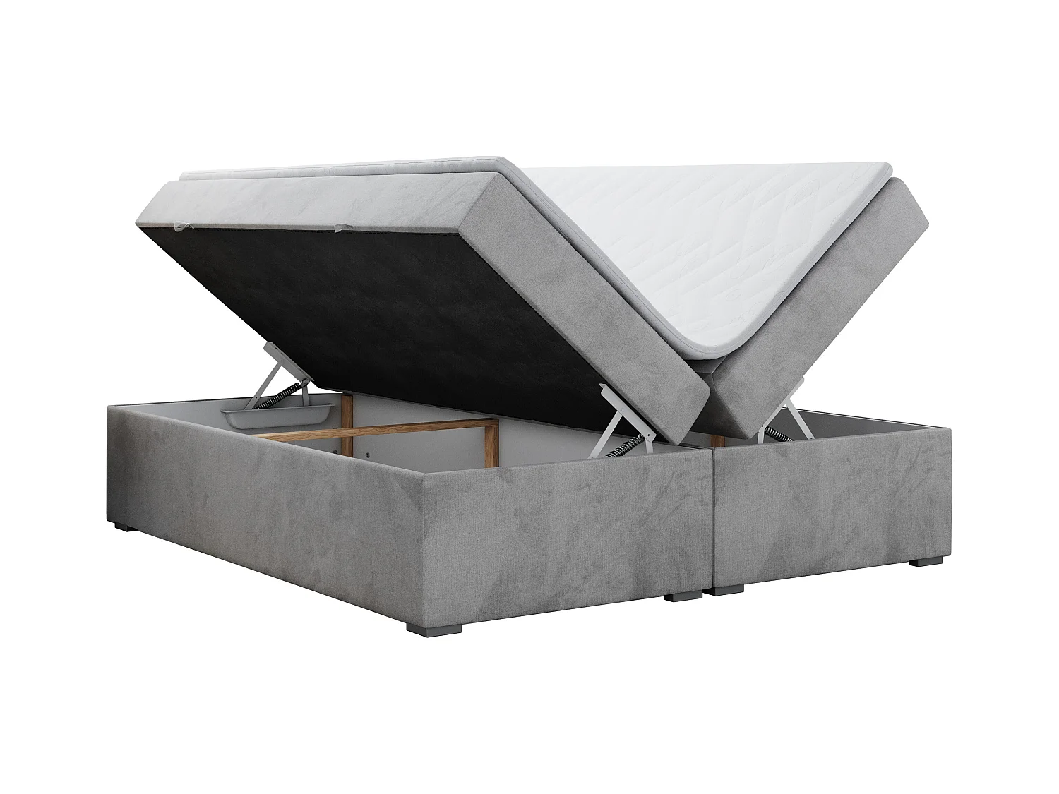 Boxspringbett BESS - Doppelbett mit Stauraum, Polsterbett, Multipocket-Matratzen und Topper - 140x200 cm - H4 - Hellgrau Velvet
