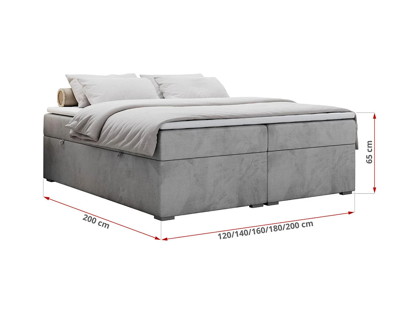 Boxspringbett BESS - Doppelbett mit Stauraum, Polsterbett, Multipocket-Matratzen und Topper - 140x200 cm - H4 - Hellgrau Velvet