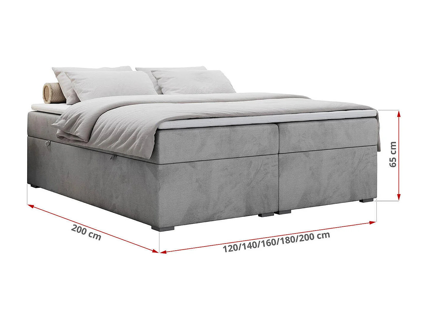 Boxspringbett BESS - Doppelbett mit Stauraum, Polsterbett, Multipocket-Matratzen und Topper - 140x200 cm - H4 - Hellgrau Velvet