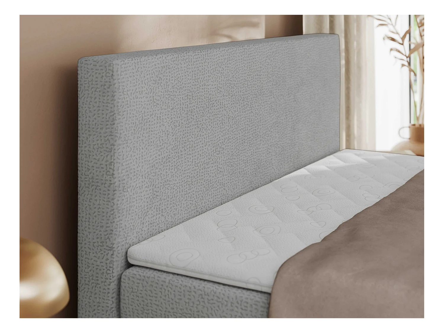 Boxspringbett JAGUAR - Doppelbett mit Multipocket-Matratze und Topper, Struktur dekostoff, zwei Bettkästen - 140x200 cm - H3 - Hellgrau Struktur
