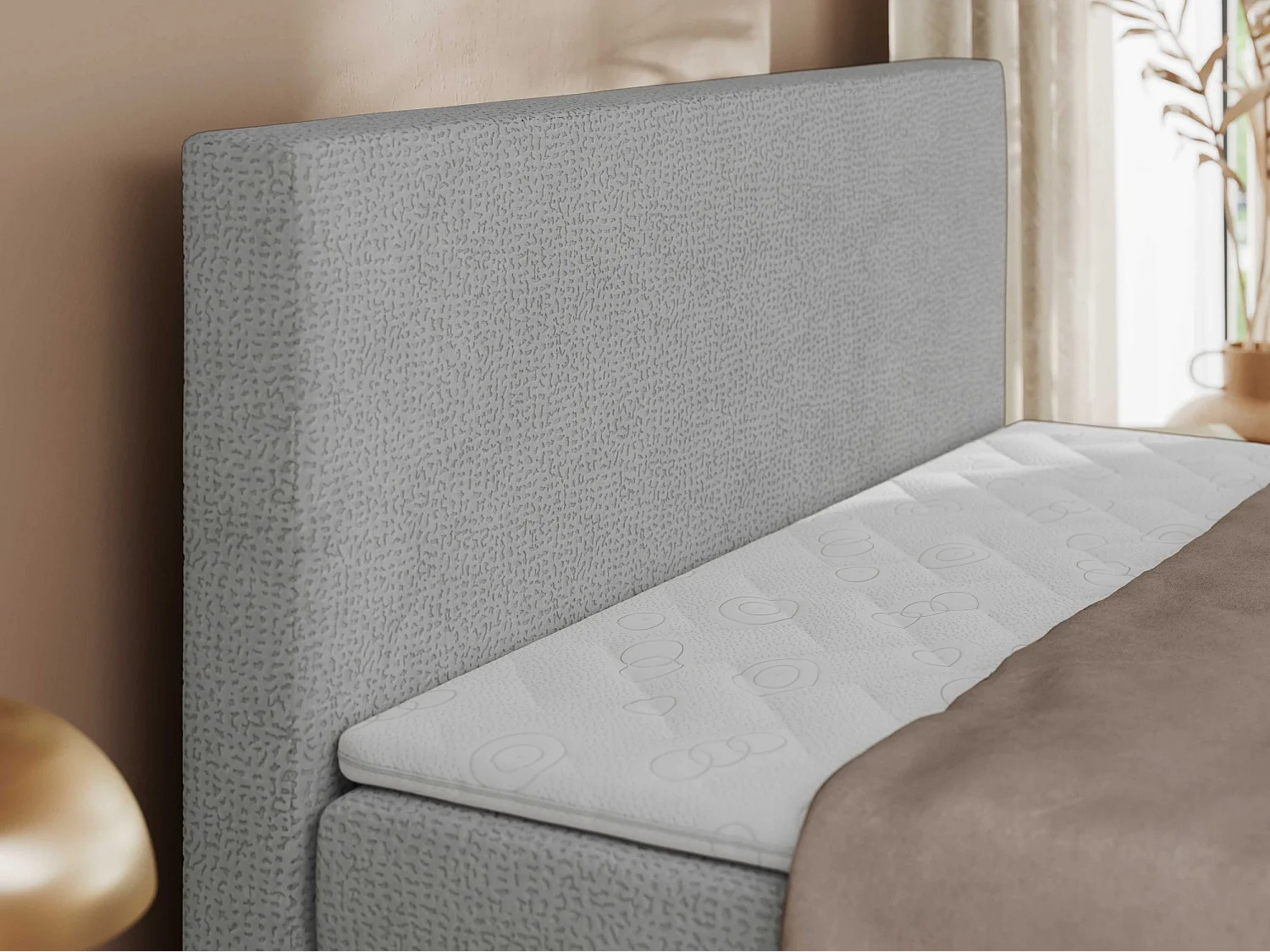 Boxspringbett JAGUAR - Doppelbett mit Multipocket-Matratze und Topper, Struktur dekostoff, zwei Bettkästen - 140x200 cm - H3 - Hellgrau Struktur