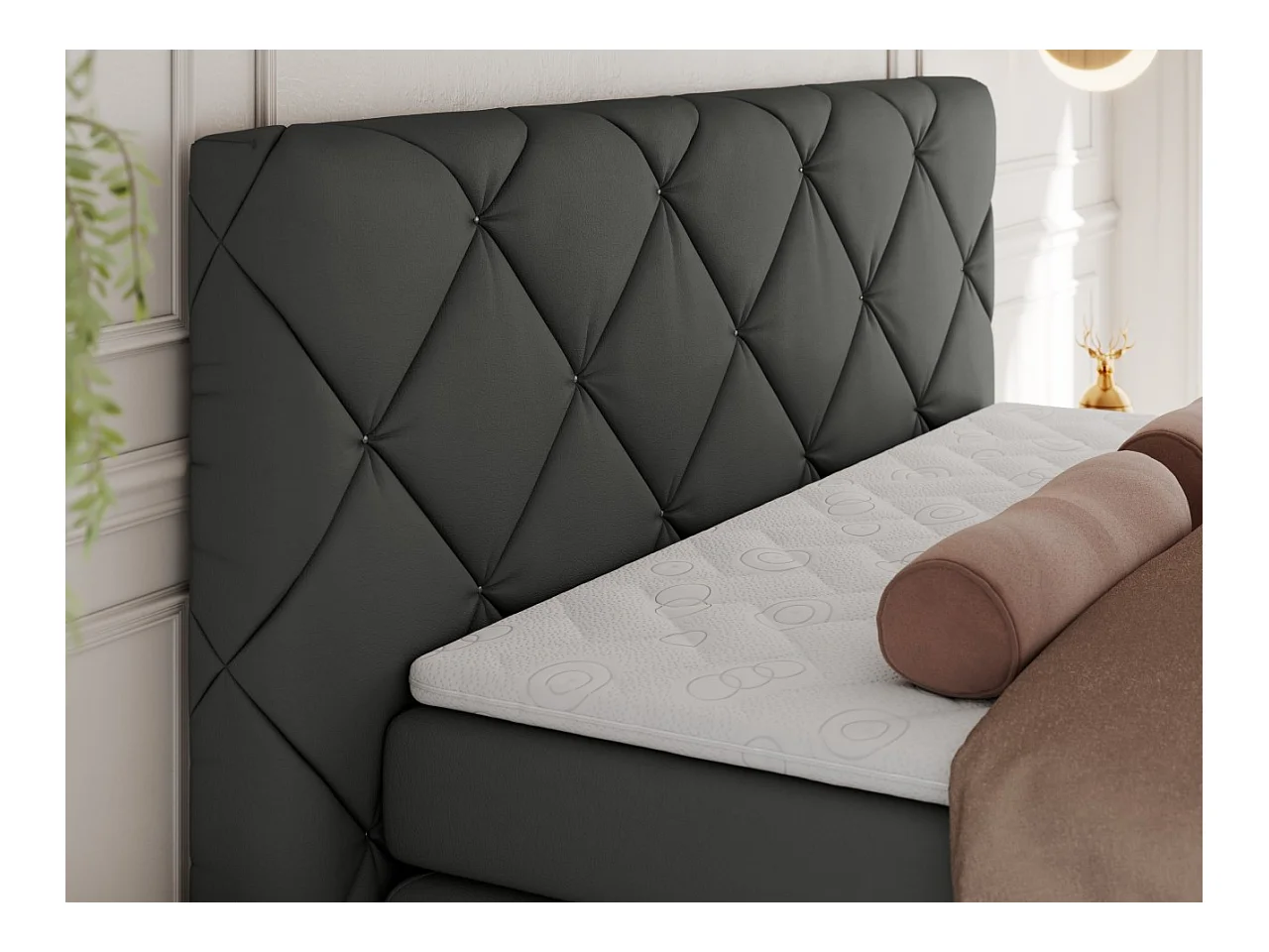 Boxspringbett RITA - Set mit Kopfteil, Multipocket-Matratze und Topper, Doppelbett für Schlafzimmer - 180x200 cm - H3 - Dunkelgrau Kunstleder