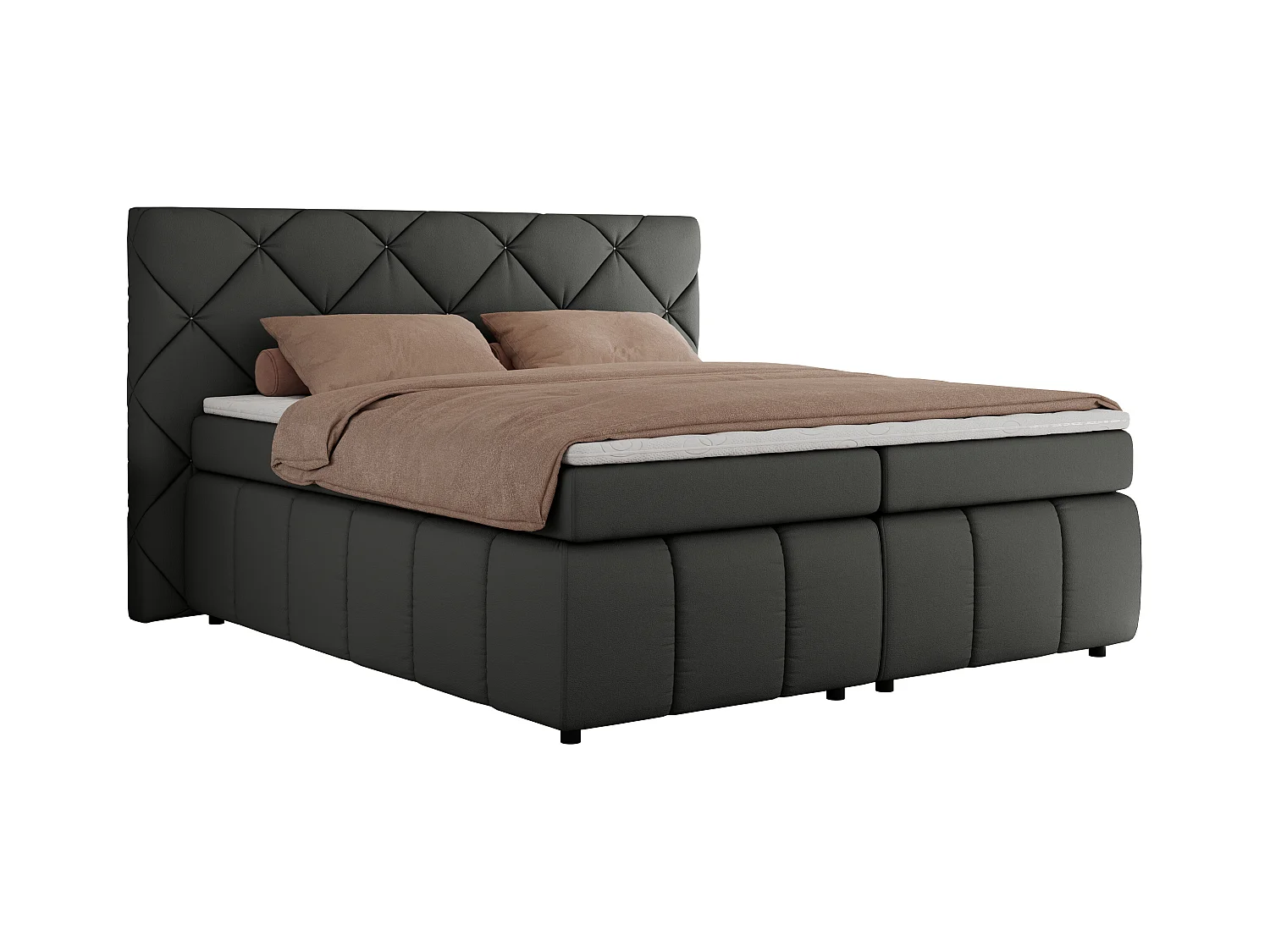 Boxspringbett RITA - Set mit Kopfteil, Multipocket-Matratze und Topper, Doppelbett für Schlafzimmer - 180x200 cm - H3 - Dunkelgrau Kunstleder