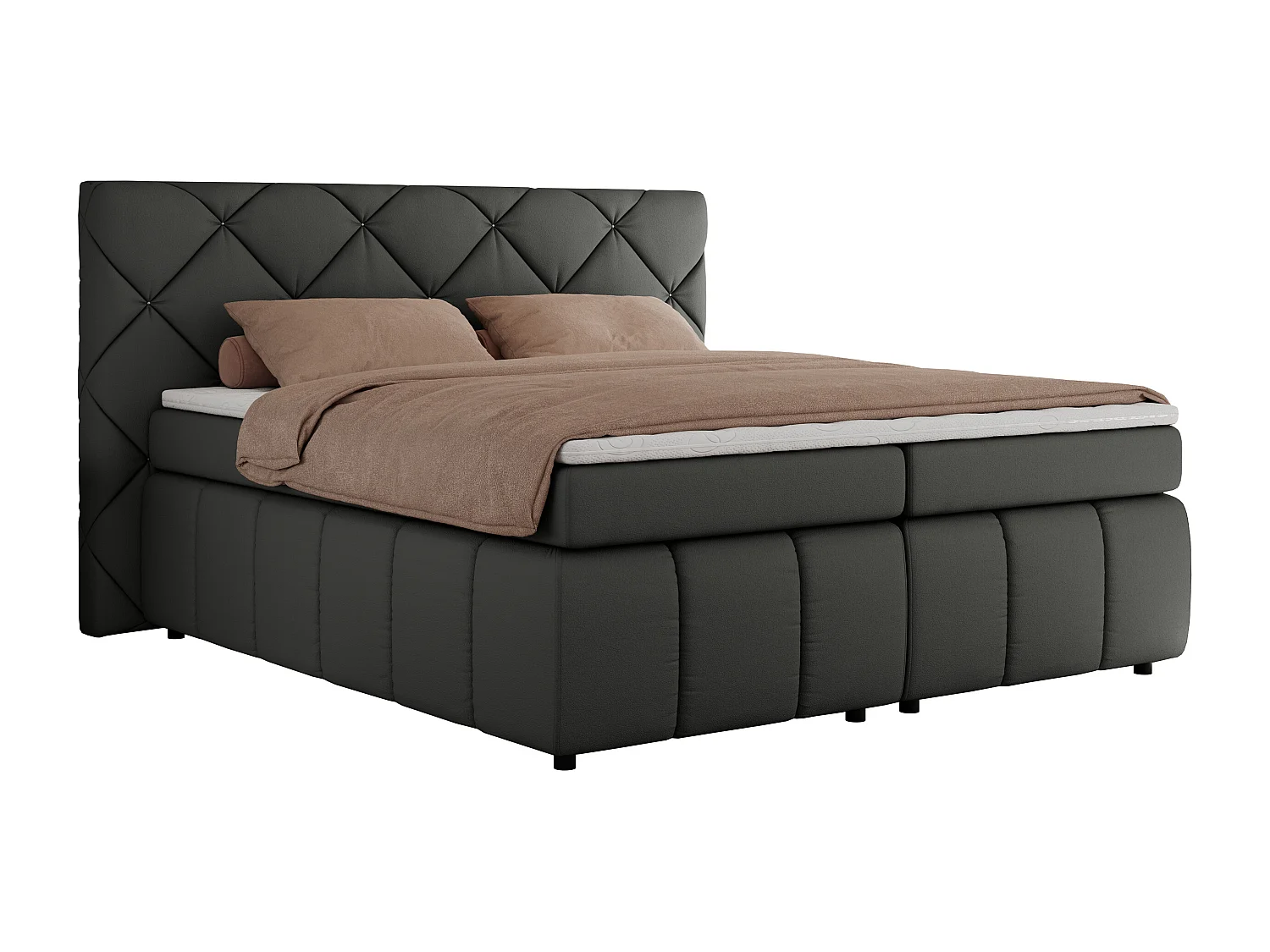 Boxspringbett RITA - Set mit Kopfteil, Multipocket-Matratze und Topper, Doppelbett für Schlafzimmer - 180x200 cm - H3 - Dunkelgrau Kunstleder