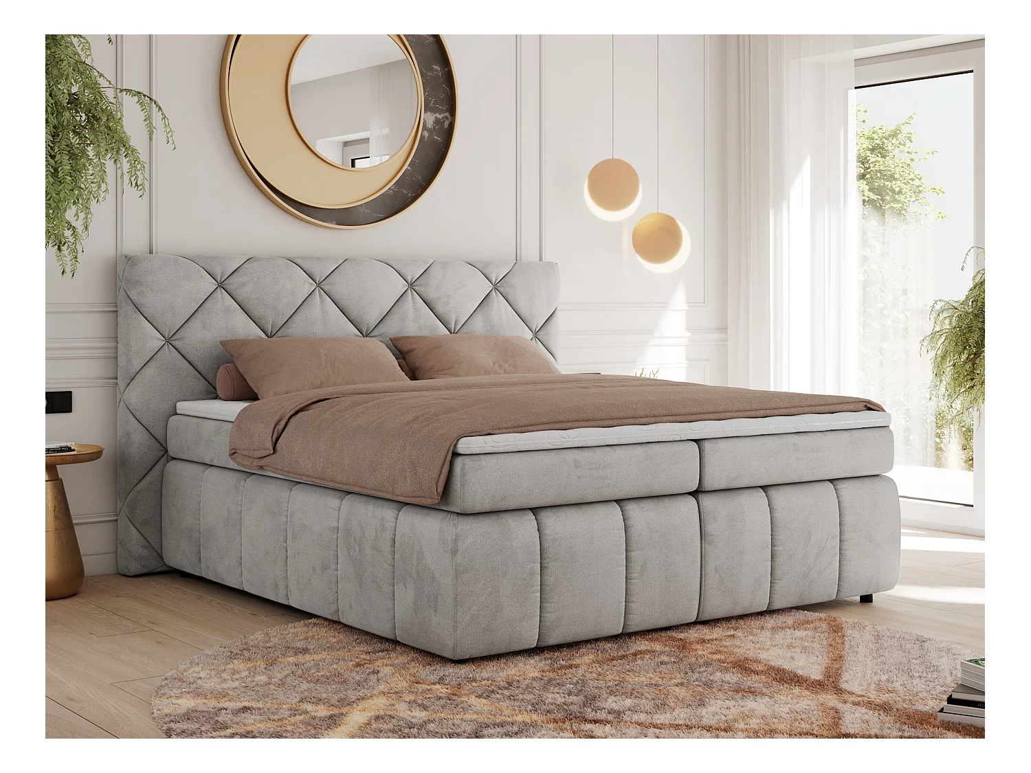 Boxspringbett RITA - Set mit Kopfteil, Multipocket-Matratze und Topper, Doppelbett für Schlafzimmer - 180x200 cm - H3 - Hellgrau Velvet