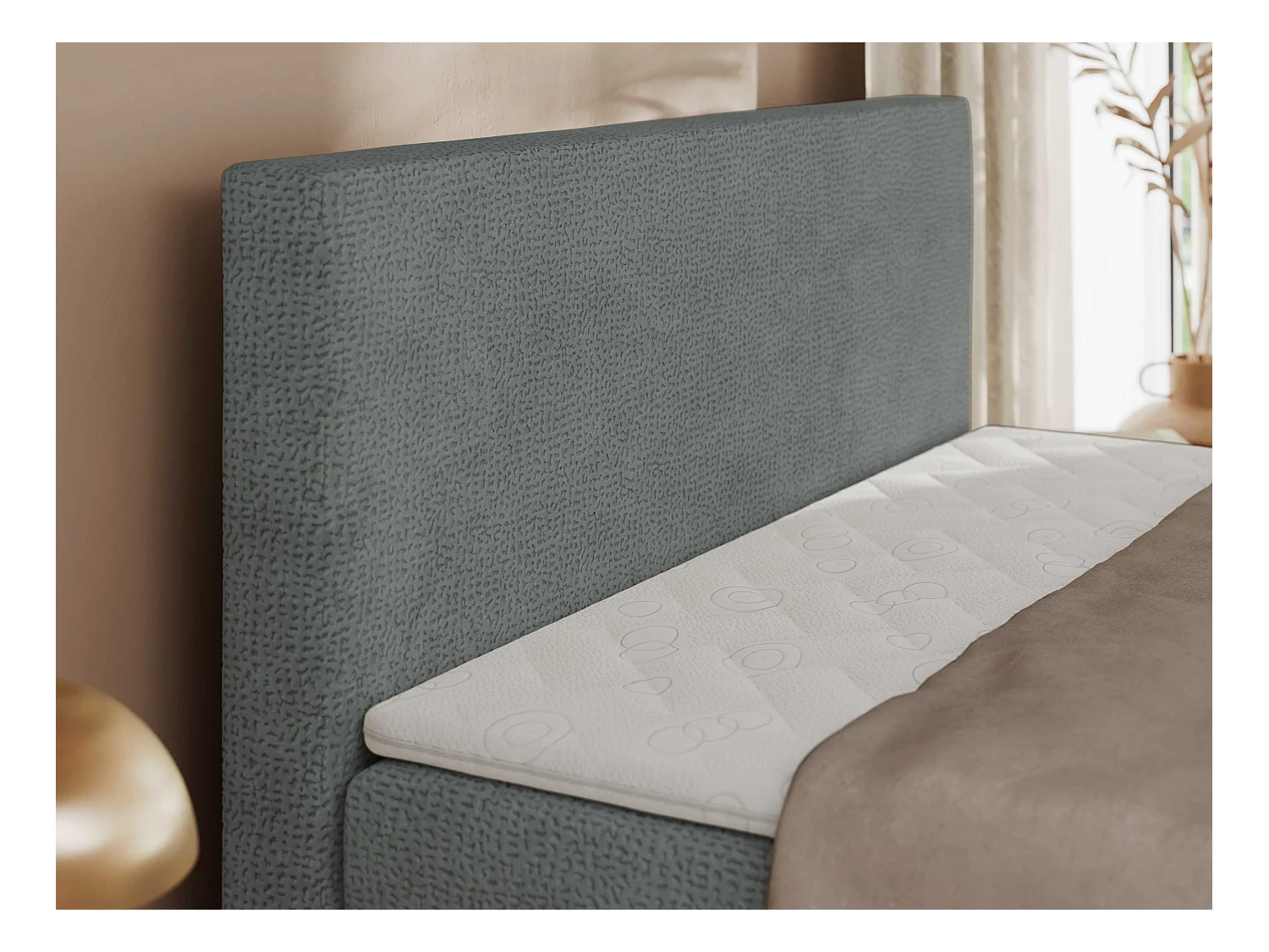 Boxspringbett JAGUAR - Doppelbett mit Multipocket-Matratze und Topper, Struktur dekostoff, zwei Bettkästen - 180x200 cm - H3 - Grau Struktur