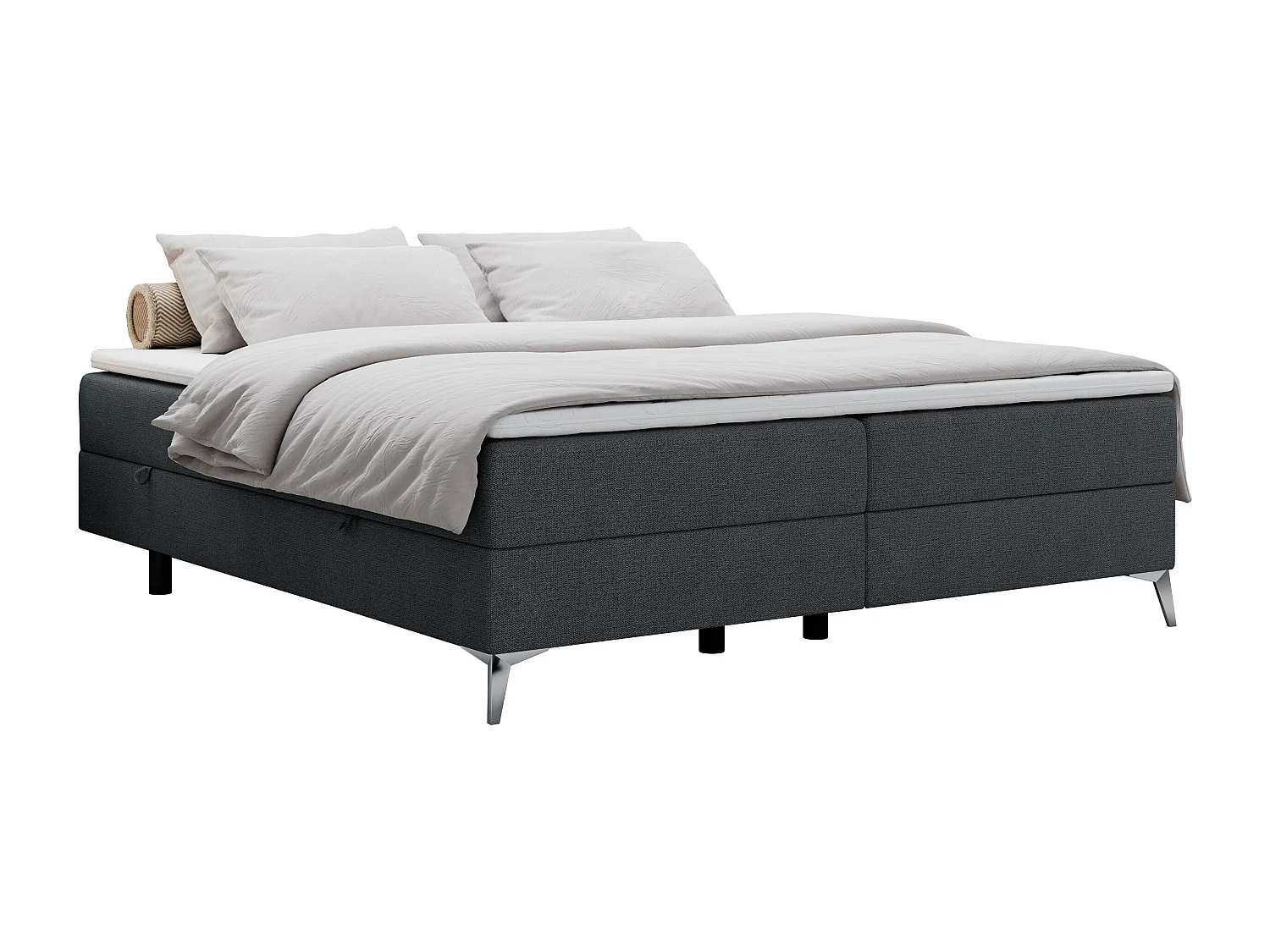 Boxspringbett LESS - Doppelbett mit zwei Bettkästen, 7 Härtezonen Multipocket-Matratzen, hohe Metallbeine - 180x200 cm - H3 - Dunkelgrau Strukture