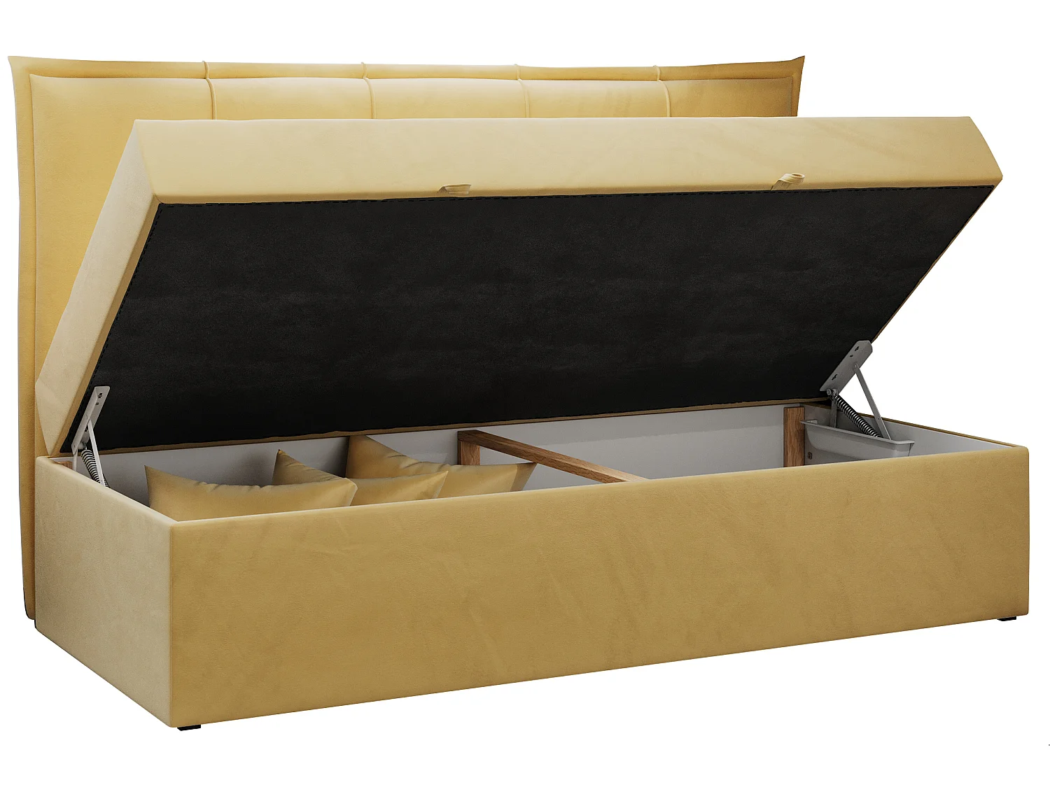 Kinderbett BANCO - Einzelbett für Jugendliche, Set mit Kopfteil und Matratze, Boxspringbett, Bettkasten - 90x200 cm - Gelb Velvet