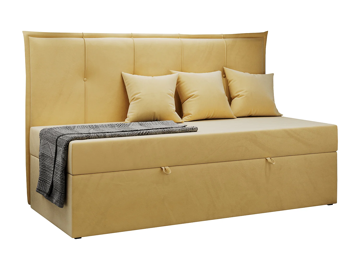 Kinderbett BANCO - Einzelbett für Jugendliche, Set mit Kopfteil und Matratze, Boxspringbett, Bettkasten - 90x200 cm - Gelb Velvet