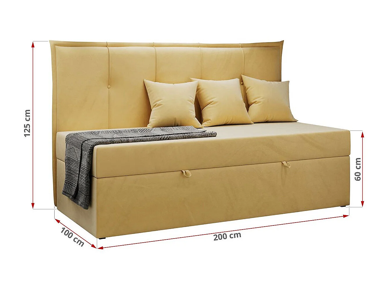 Kinderbett BANCO - Einzelbett für Jugendliche, Set mit Kopfteil und Matratze, Boxspringbett, Bettkasten - 90x200 cm - Gelb Velvet