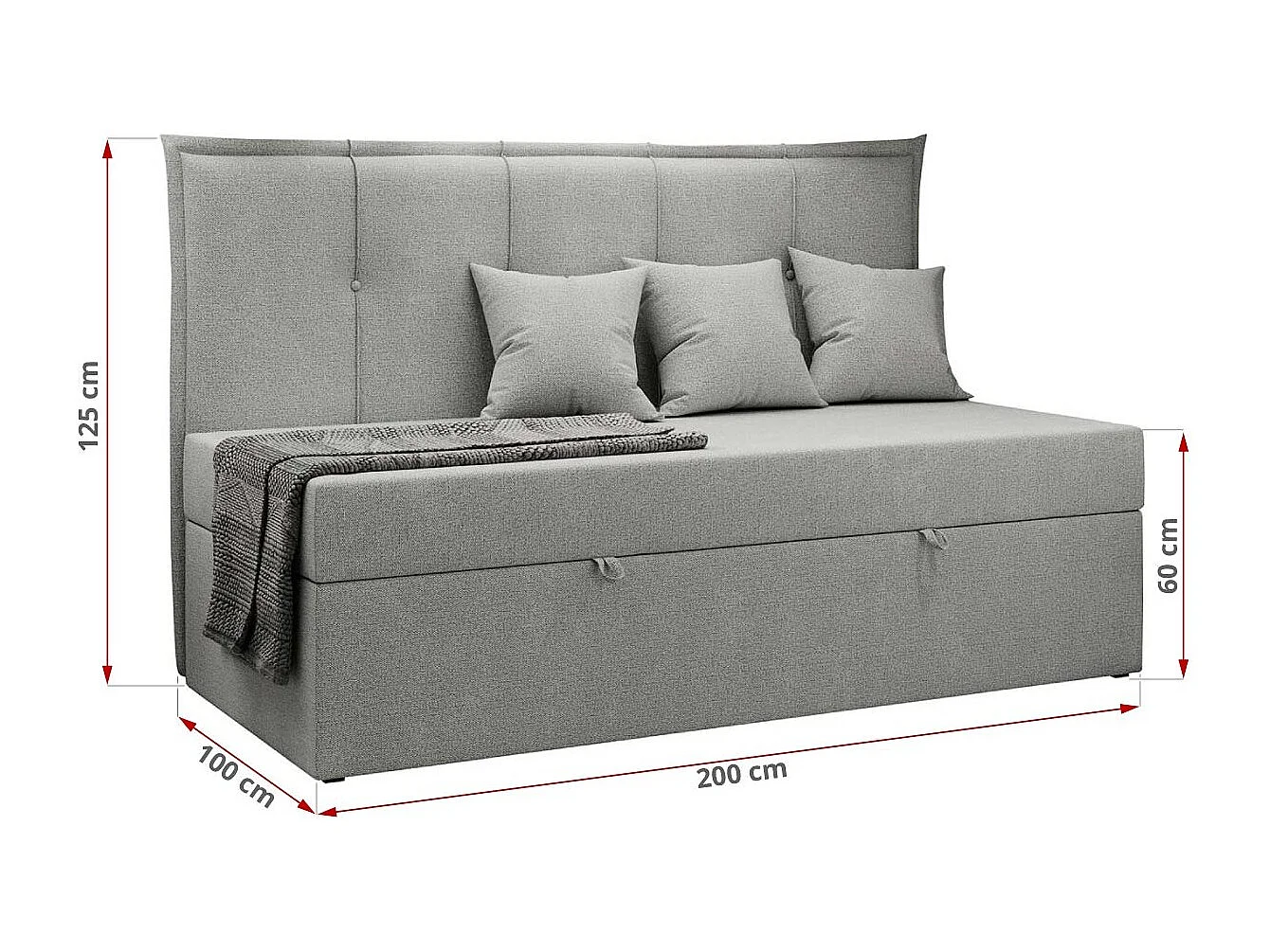 Kinderbett BANCO - Einzelbett für Jugendliche, Set mit Kopfteil und Matratze, Boxspringbett, Bettkasten - 90x200 cm - Hellgrau Strukture