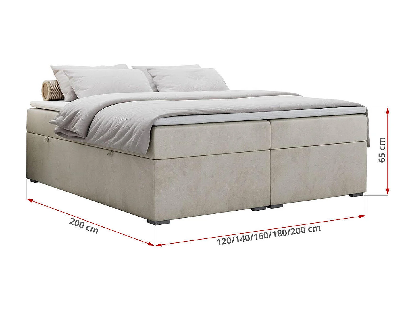 Boxspringbett BESS - Doppelbett mit Stauraum, Polsterbett, Multipocket-Matratzen und Topper - 180x200 cm - H3 - Beige Velvet