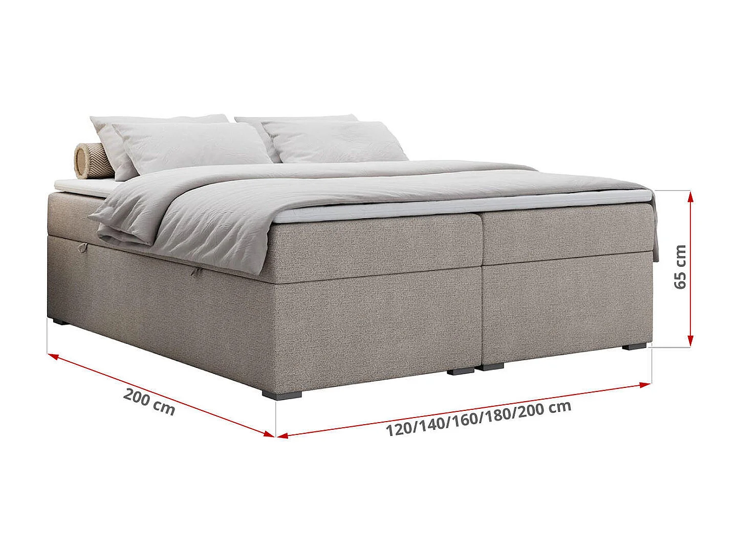 Boxspringbett BESS - Doppelbett mit Stauraum, Polsterbett, Multipocket-Matratzen und Topper - 140x200 cm - H3 - Beige Strukture