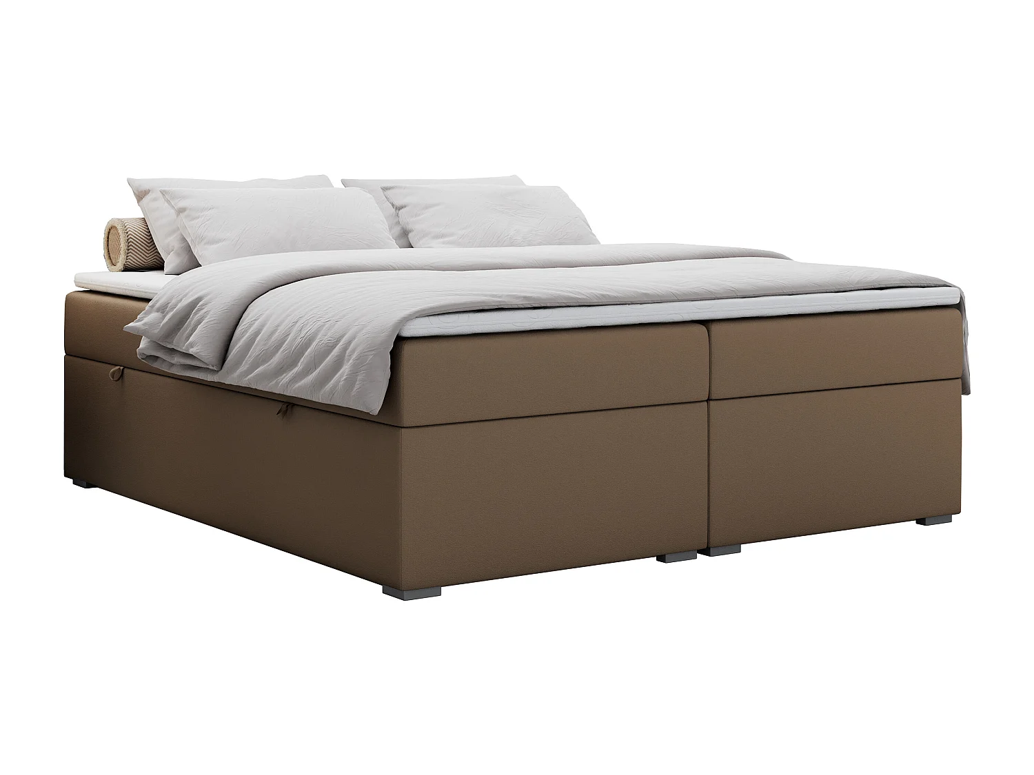 Boxspringbett BESS - Doppelbett mit Stauraum, Polsterbett, Multipocket-Matratzen und Topper - 180x200 cm - H3 - Braun Kunstleder